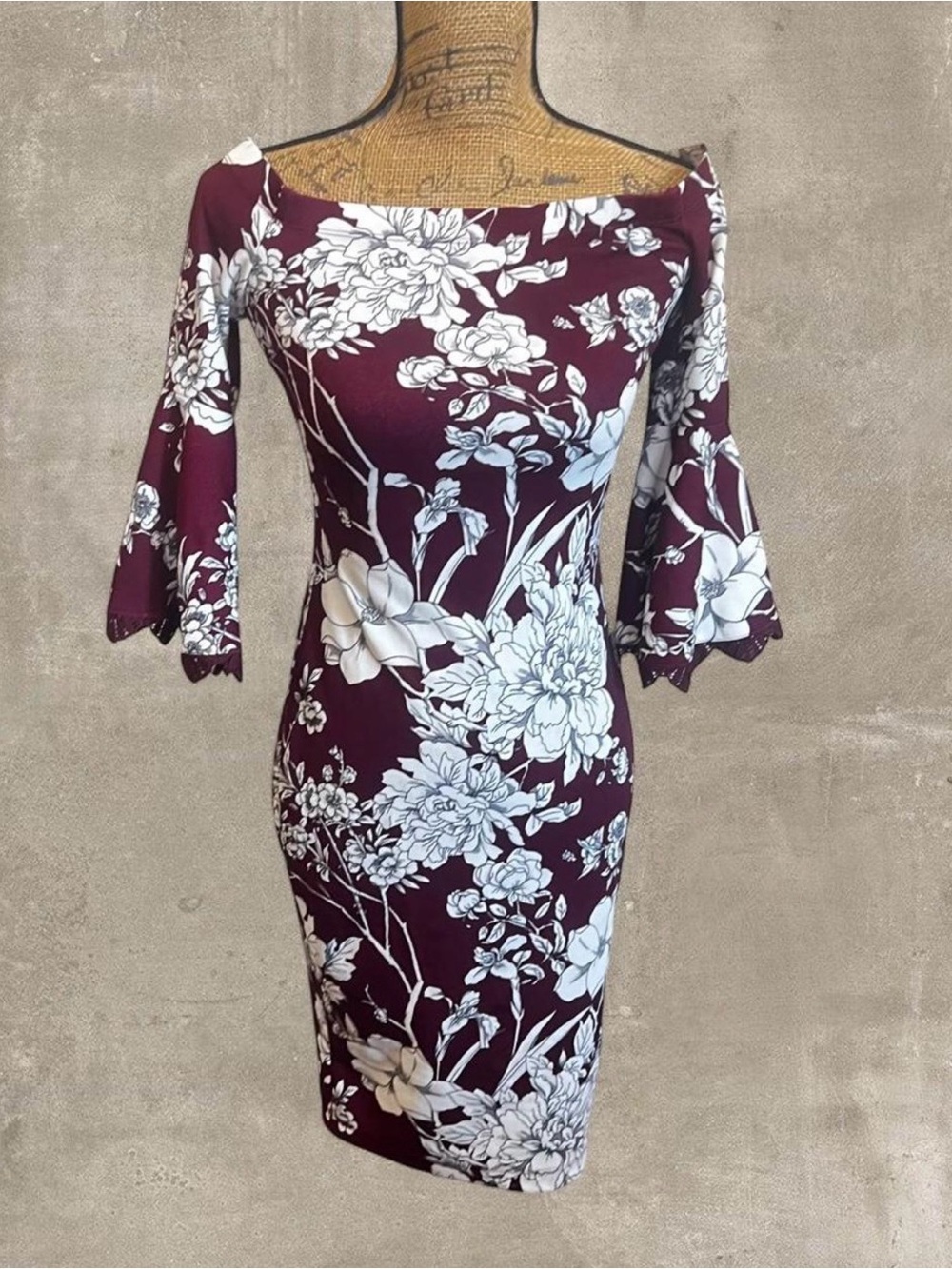 Premier Burgundy Floral Off-Shoulder Midi Dress